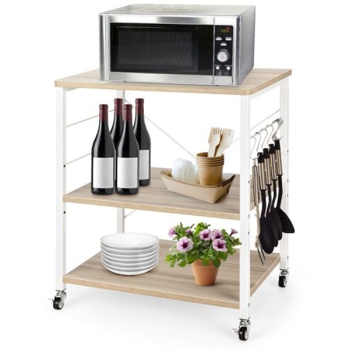Kitchen Helper Oven Storage Cart 3-Tier Kitchen Baker's Rack With Hooks Kitchen Helper Oven Storage Cart 3-Tier Kitchen Baker's Rack With Hooks